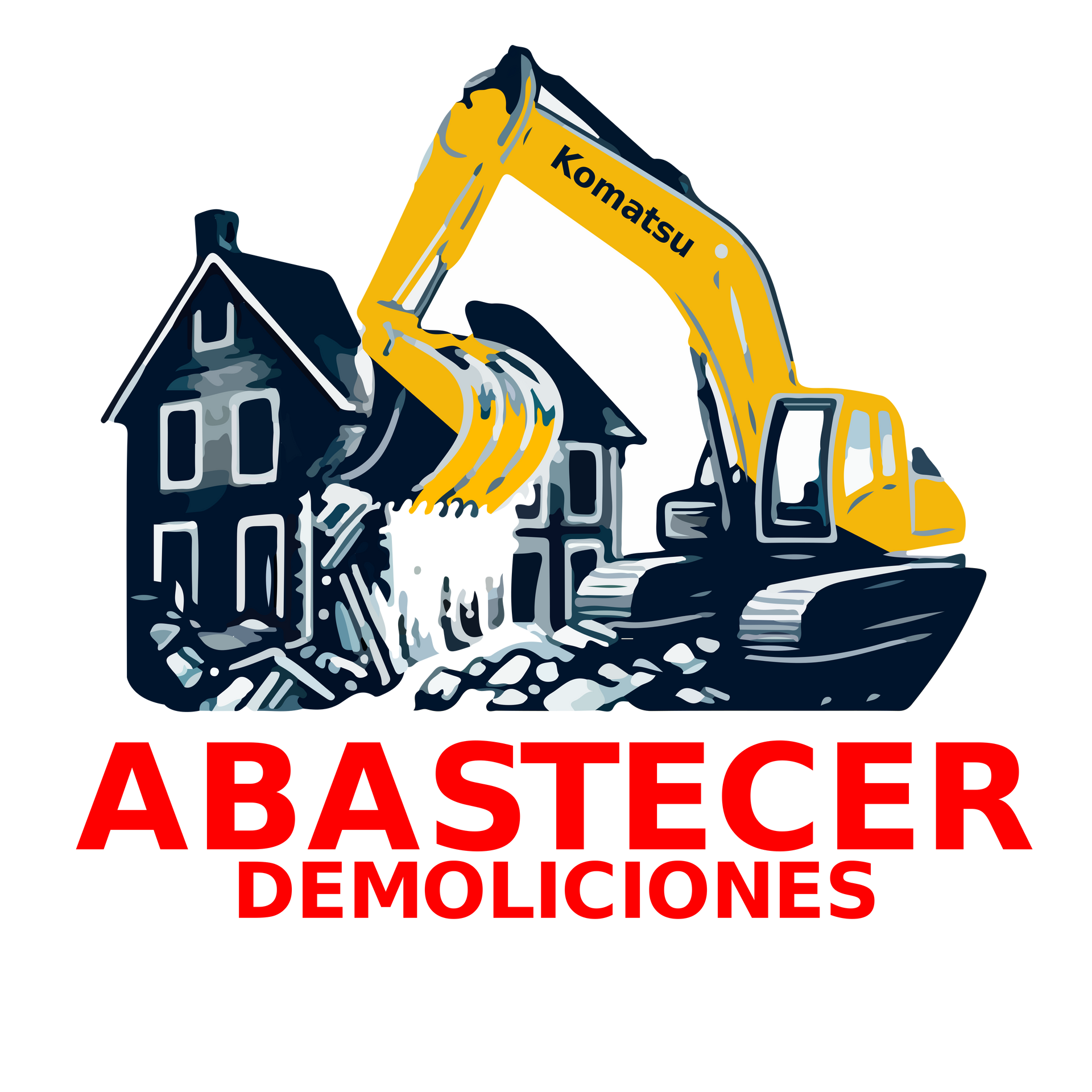 Una excavadora Komatsu está demoliendo una casa.