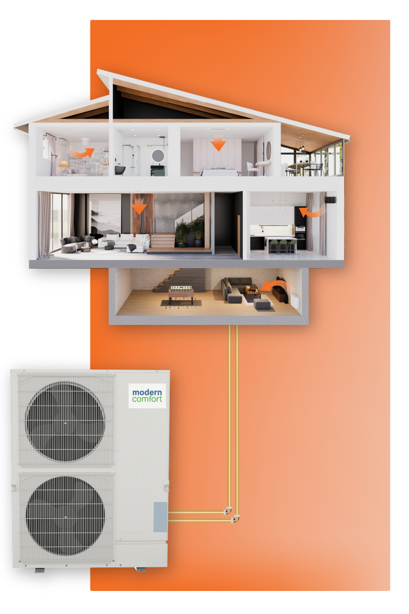 A diagram of a house with a large air conditioner attached to it.