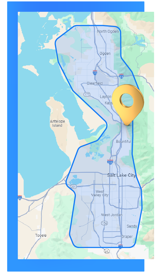 A map of a city with a yellow pin on it.