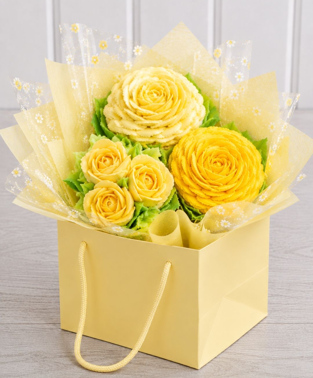 Three's Company Triple bagged cupcake bouquet