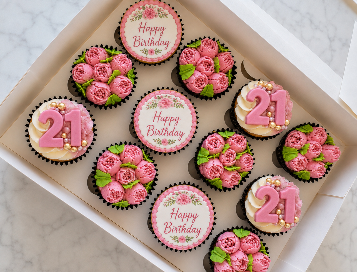 Boxed and Bespoke, 12 x Customised topped Cupcakes