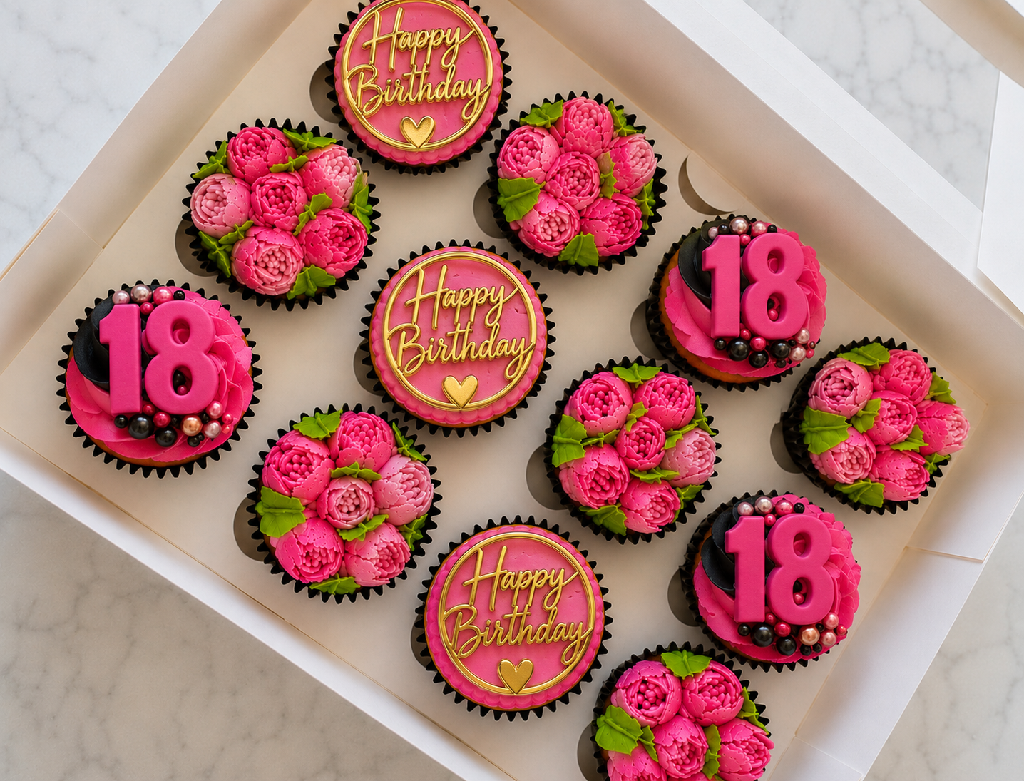 Boxed and Bespoke, 12 x Customised topped Cupcakes