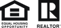 A black and white logo for equal housing opportunity and realtor
