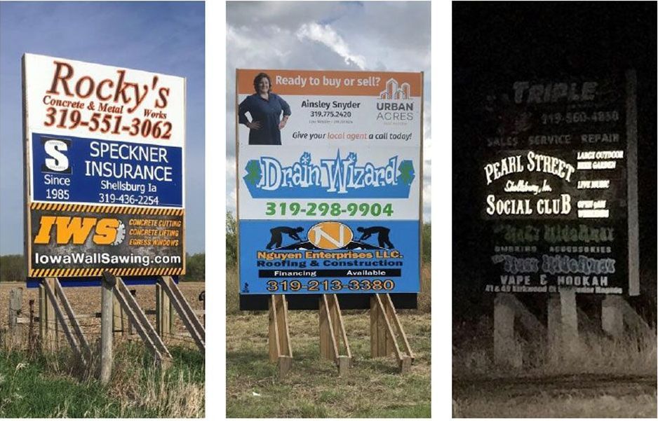 Roadside Advertising Billboard in Shellsburg, IA