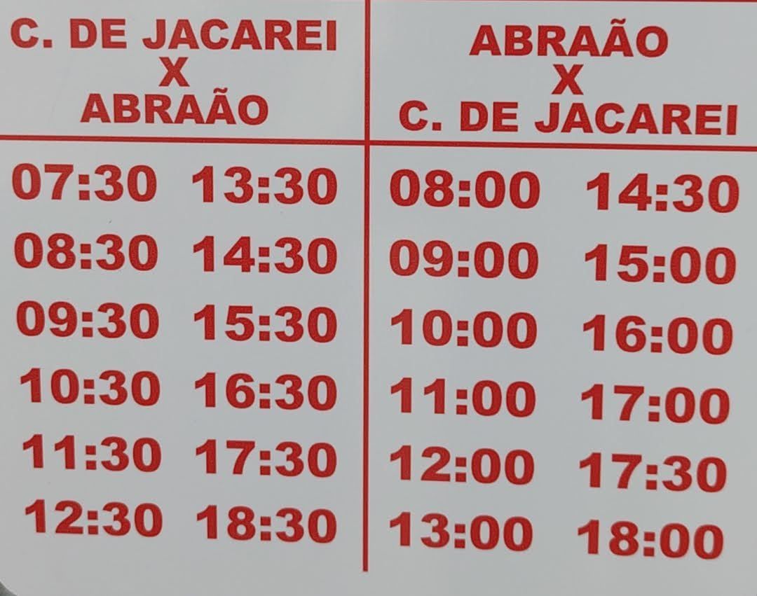 Tabela de horários de barcos entre Conceição de Jacareí e Vila do Abraão