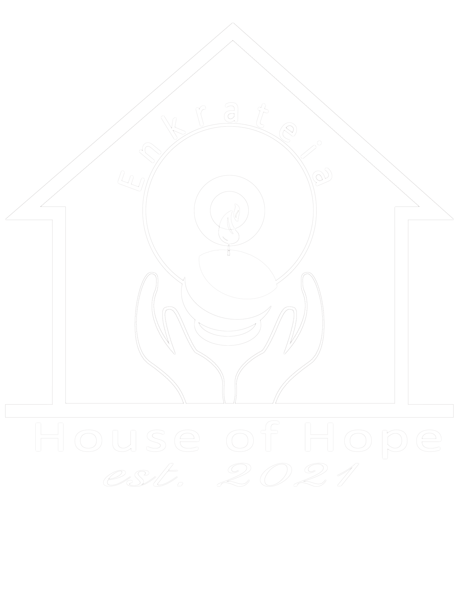 A black and white drawing of a house with two hands holding a heart.