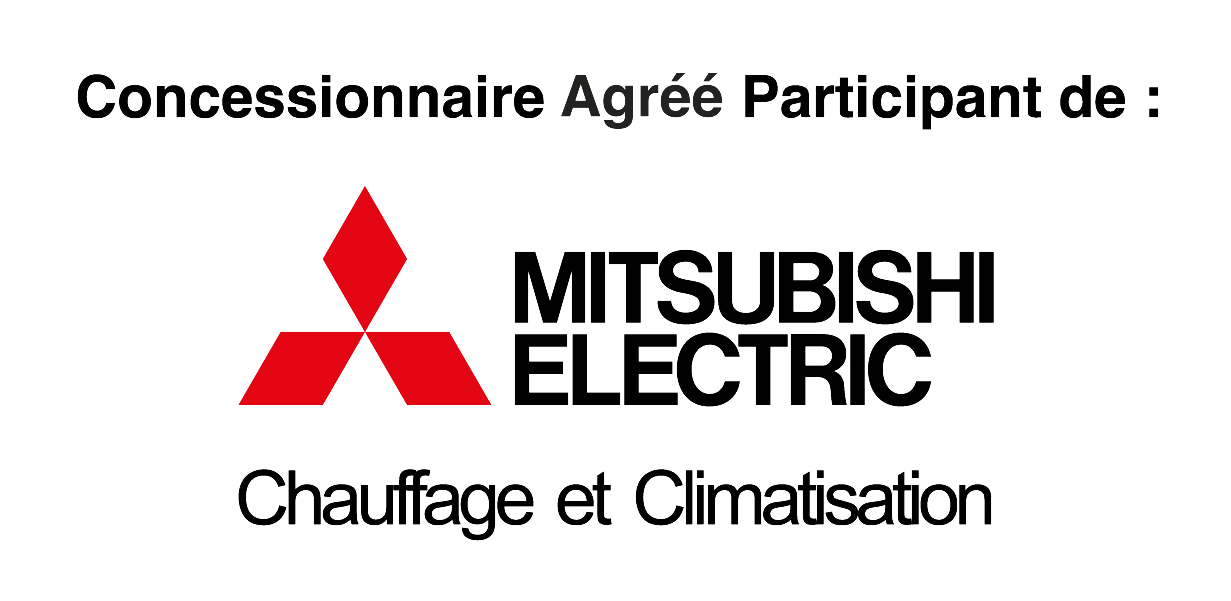 Un logo Mitsubishi Electric avec un triangle rouge sur fond blanc