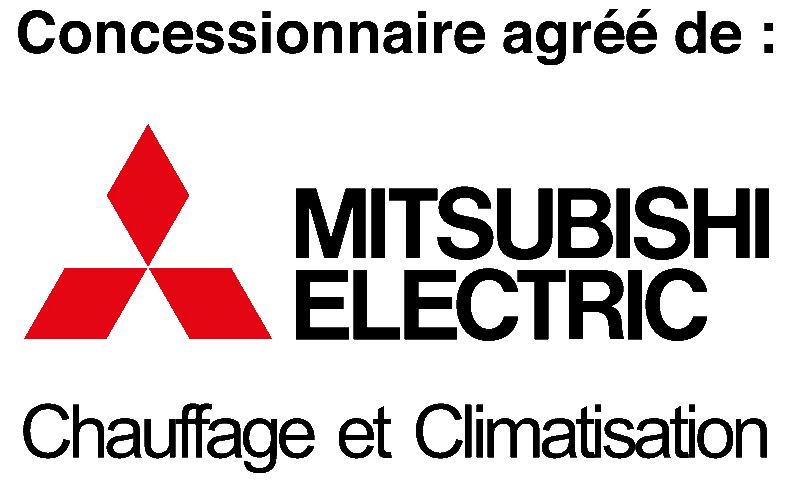 Un logo Mitsubishi Electric avec un triangle rouge sur fond blanc