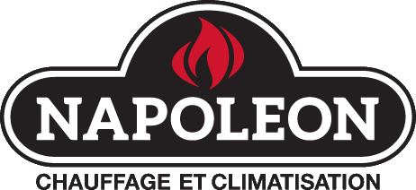 Le logo de Napoleon Chauffage et Climatisation a une flamme rouge dessus.