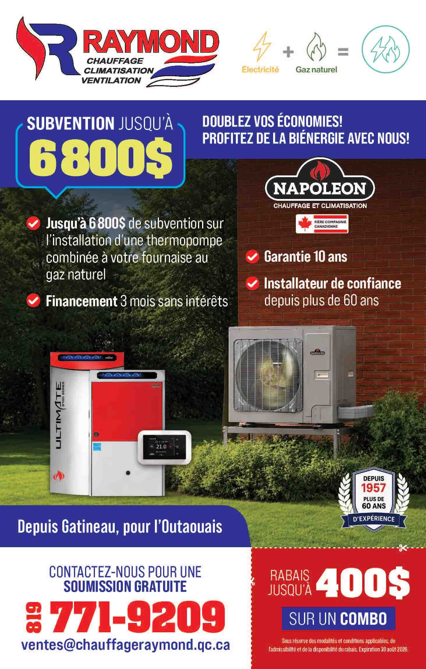 Une publicité pour le chauffage et la climatisation Raymond Napoleon