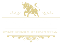 A logo for a steak house and mexican grill with a bull on a white background.