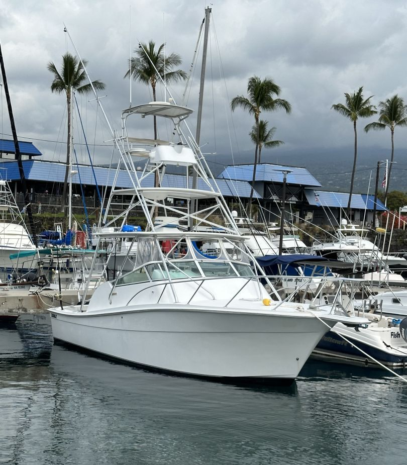 Skillet Sportfishing's boat docked at Honokohau Harbor in Kailua-Kona