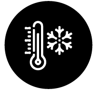 Une icône de thermomètre et de flocon de neige dans un cercle noir.