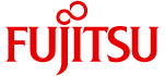 Le logo fujitsu est rouge et blanc sur fond blanc.