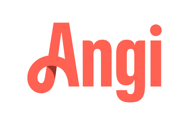 The word angi is written in red letters on a white background.