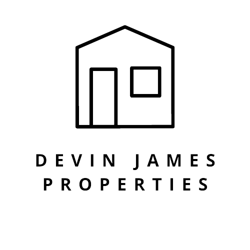 Black house logo above the text “Devin James Properties” on a white background