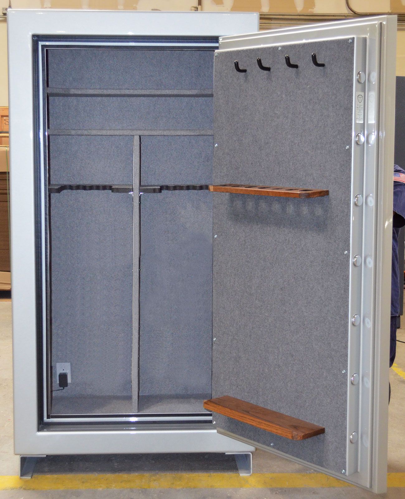 Safe with custom long gun rack on door back.