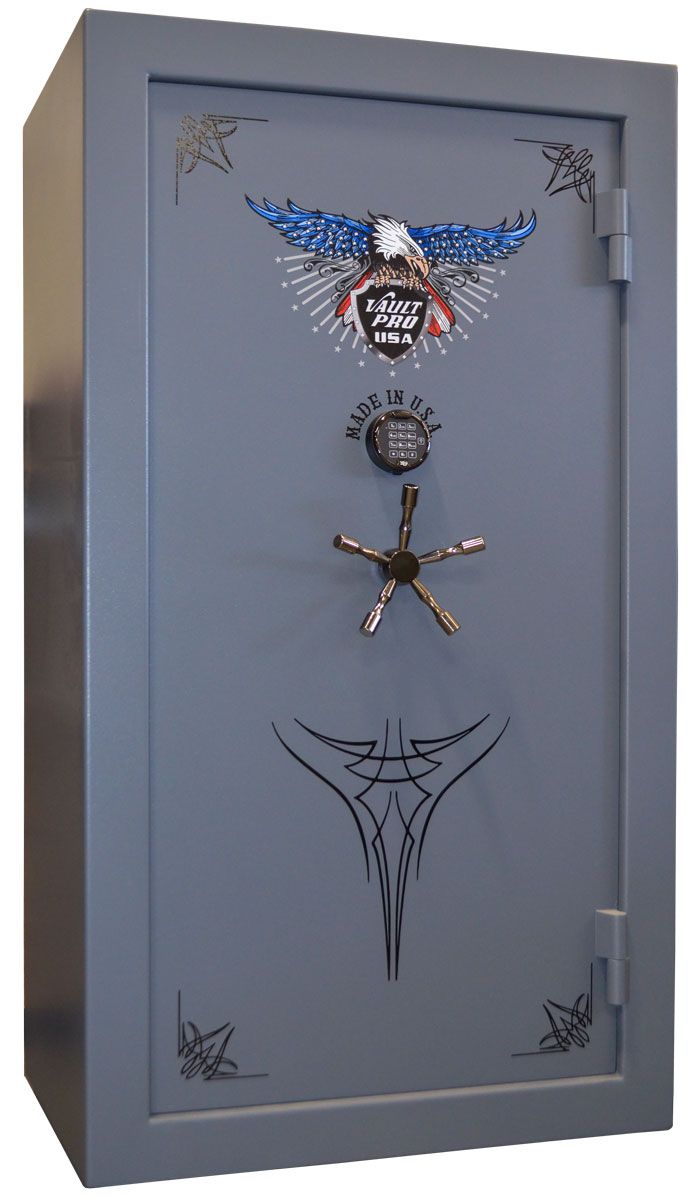 740 model safe with capacity for up to 34 long guns. Showns in standard gray with optional digital lock.