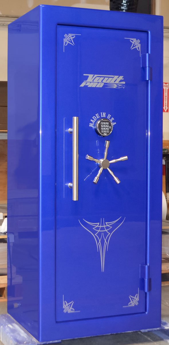 730 Model safe with optional custom electric blue gloss finish and pull handle.