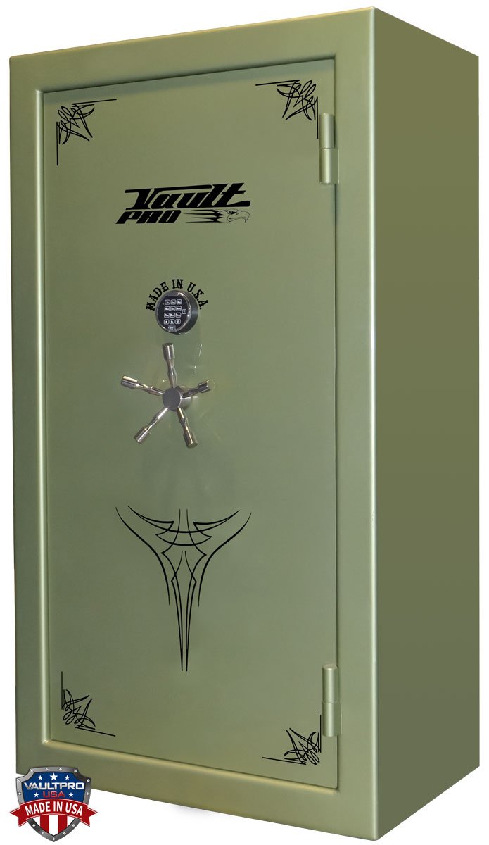 Medium size safe in custom alpine green finish. Many custom colors available. Safes made in USA