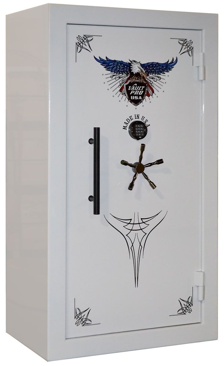 Image of Vault Pro USA 740 Model Safe shown in optional gloss white finish and pull handle.