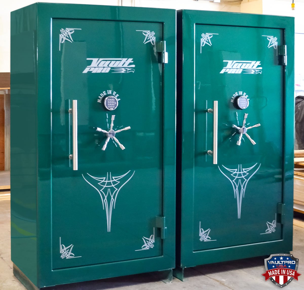 Twin 740 Model Safes in gloss green finish.