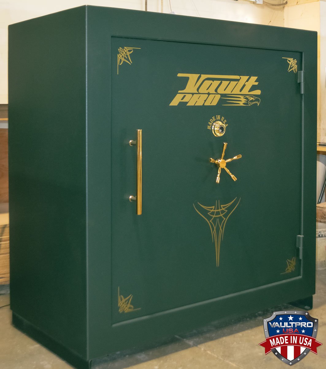 Monster 100 Gun Safe in Dark Green finish. Shown with optional pull handle.