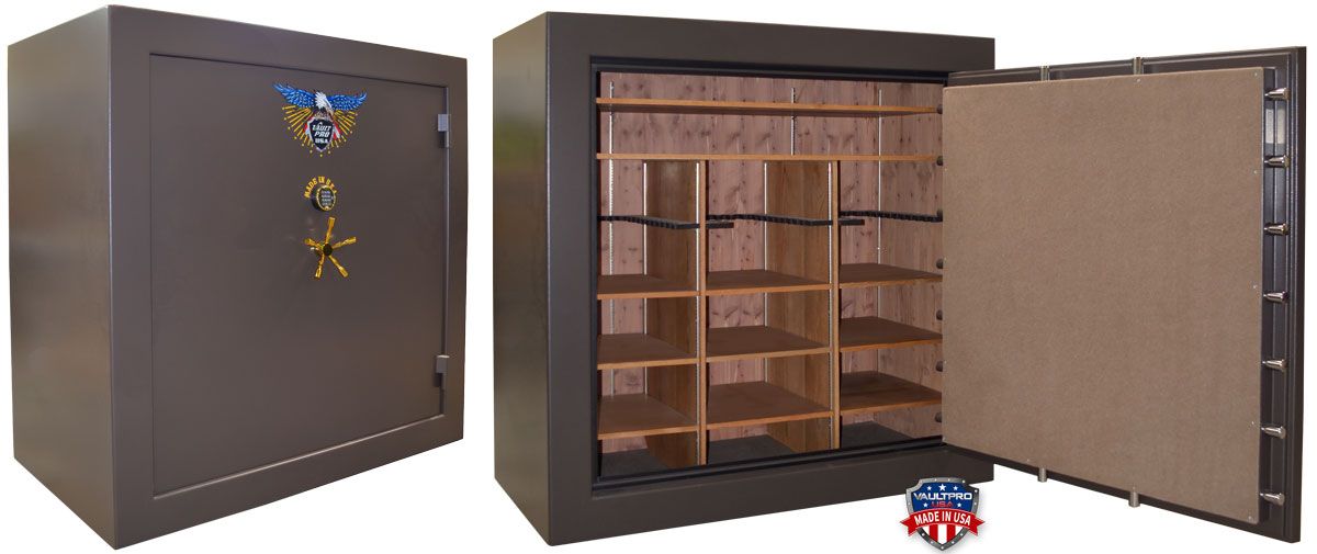 Monster 100 gun safe with custom interior. Cedar lined walls and solid oak shelves.