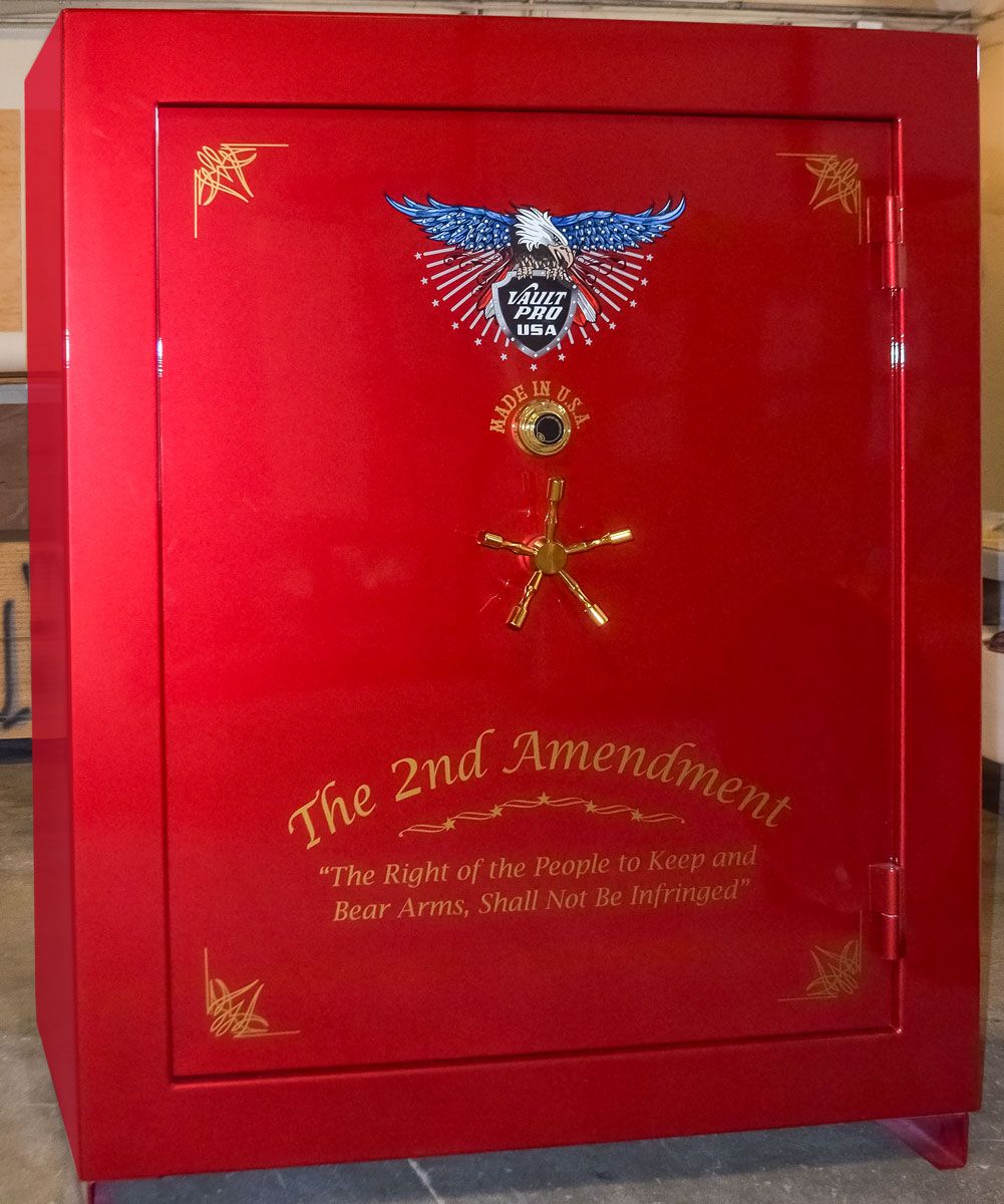 Image of Silver Eagle Series SE-760 safe in custom Laser Pearl Red gloss finish with 2nd Amendment. Made by Vault Pro USA