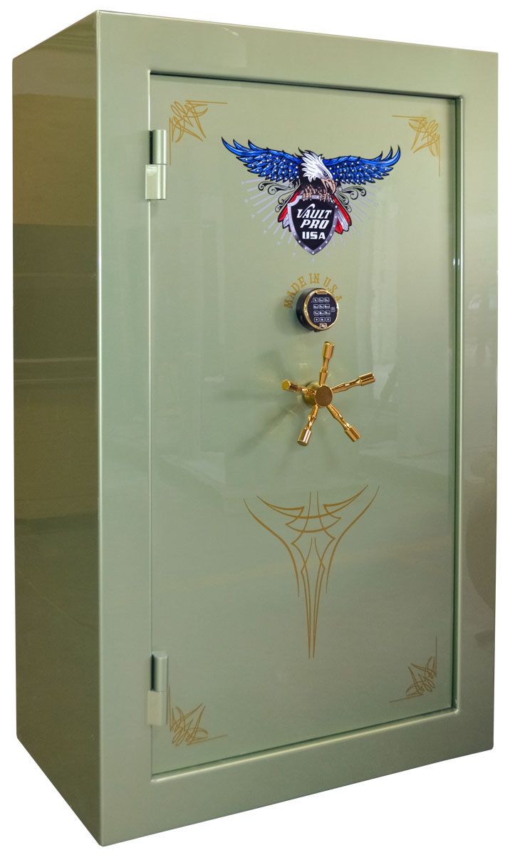 Image of 750 Model gun safe in premium Alpine Green gloss finish. Made by Vault Pro USA