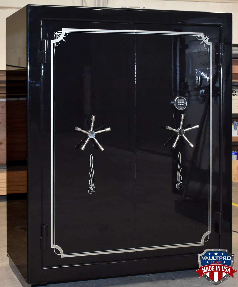 Large Custom Double Door Safe in Gloss Black with Custom Pinstriping.