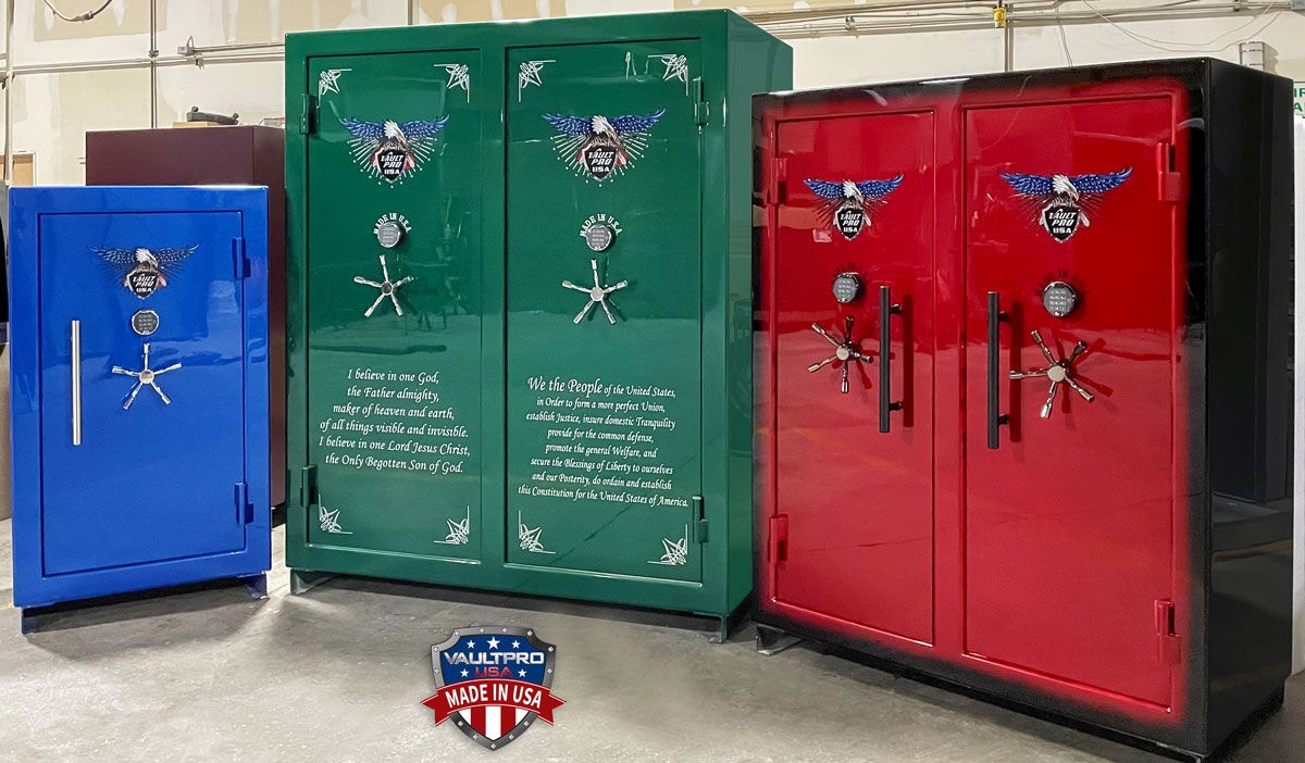 Three custom safes with dual stage custom finishes. Made by Vault Pro USA