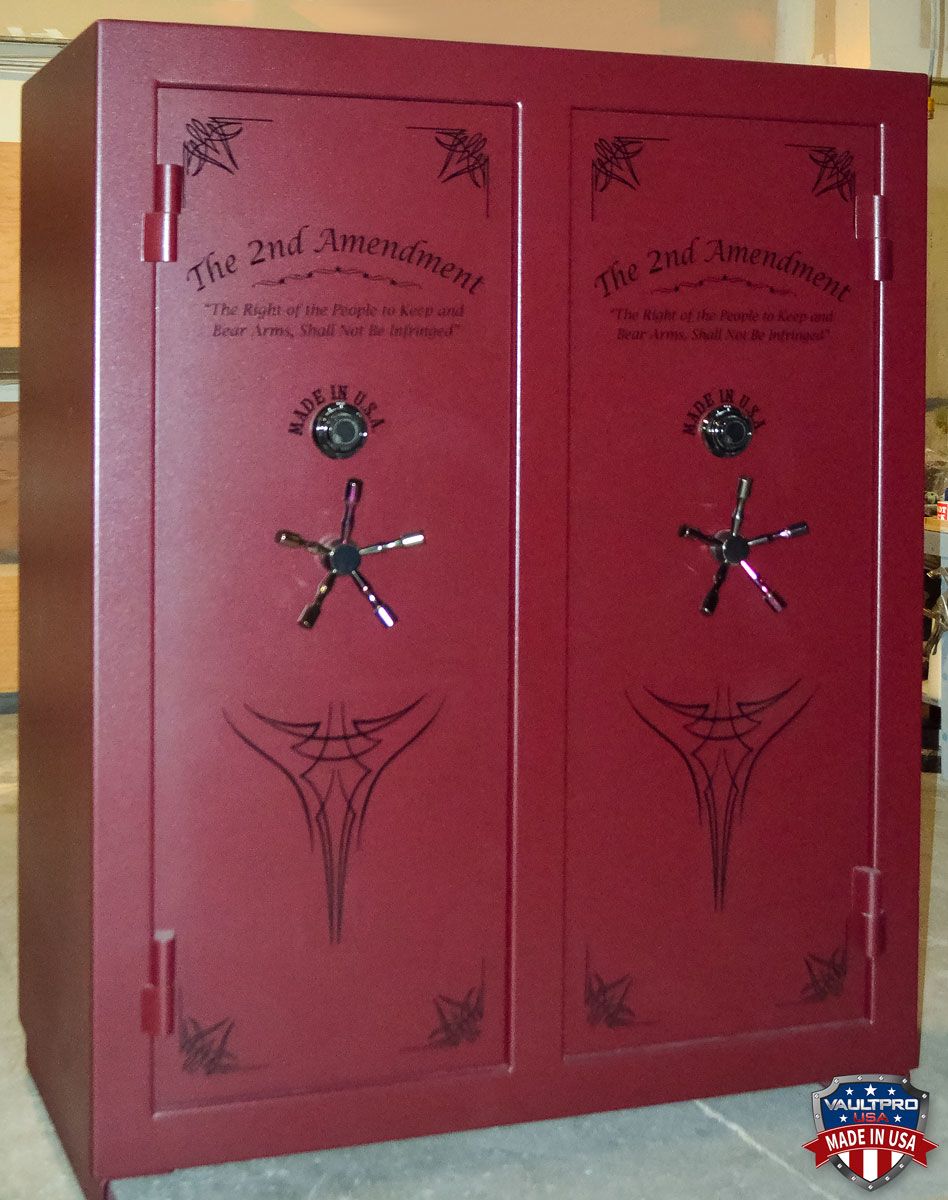 Image of double door gun safe with custom 2nd Amendment art, Safes made in America by Vault Pro USA.