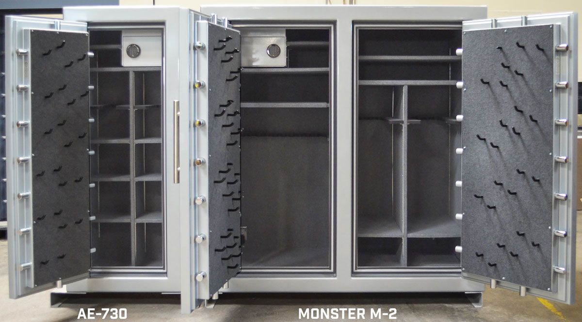 Custom AE-730 and Monster M-2 model safes with safe-in-safe option.