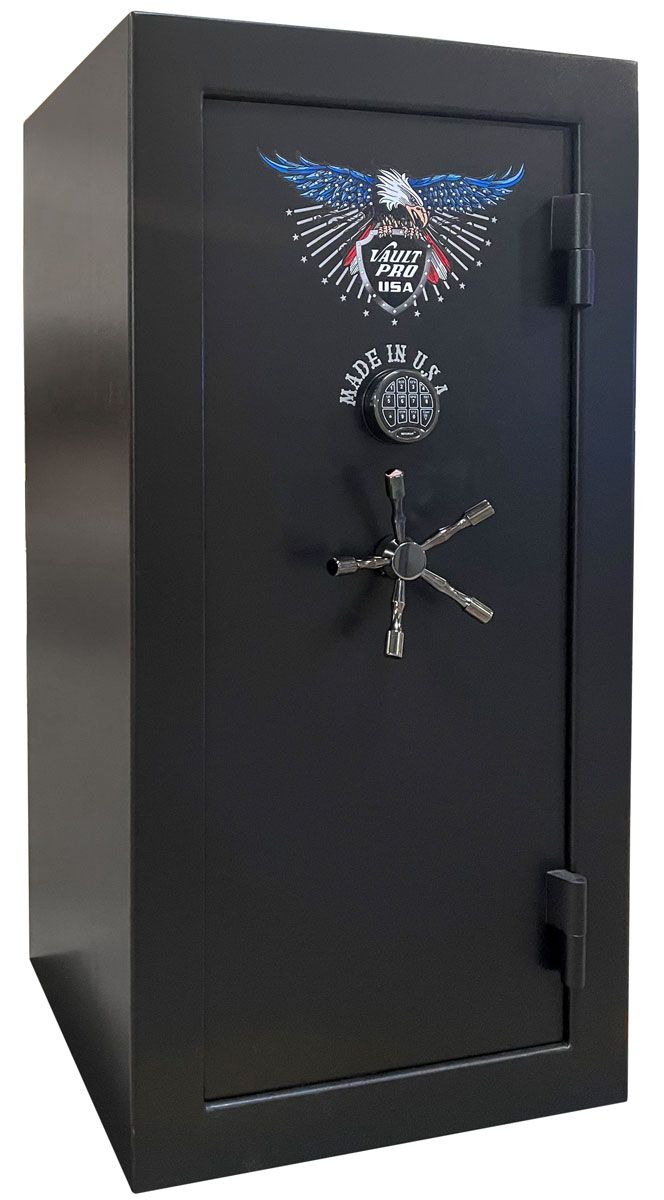 Vault Pro USA 630 Model safe in black finish. Up to 24 long gun capacity.