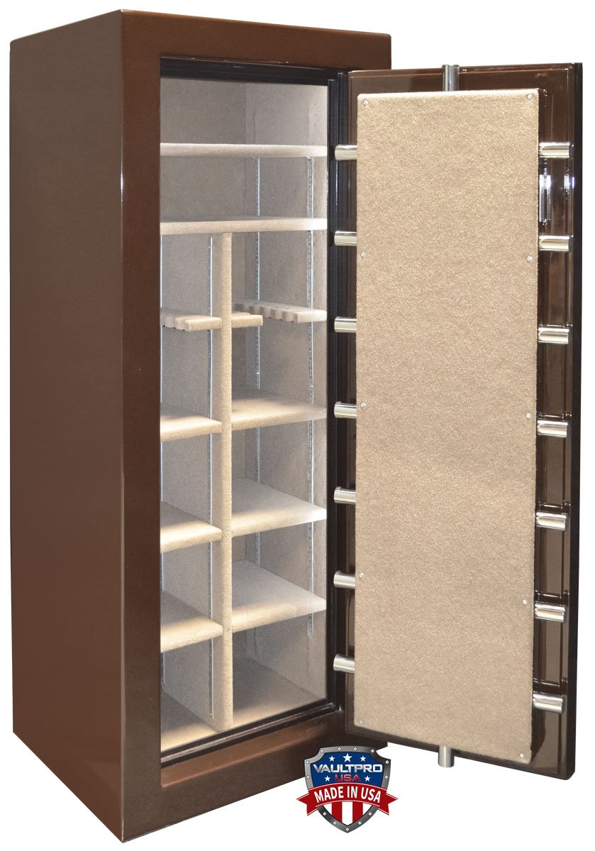 Plush fully configurable gun safe interior can accommodate up to 25 long guns, with plenty of additional room for handguns, ammo and other valuables.