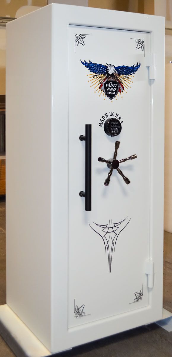 Custom mid-size safe in diamond white gloss finish. Made in USA by Vault Pro