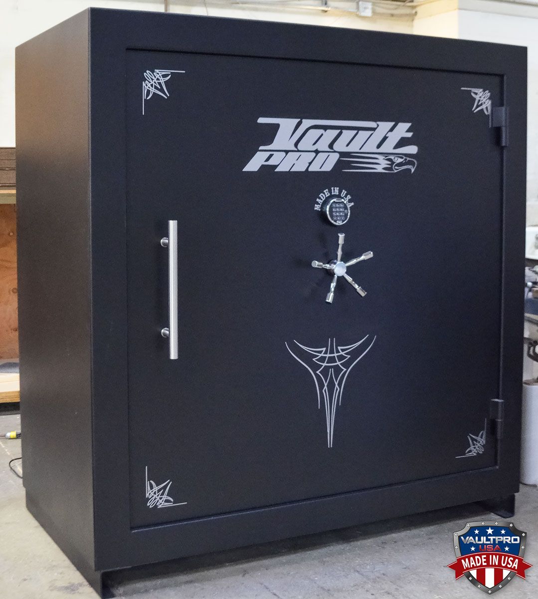 Image of very large high capacity long gun safe in matte black finish. Safes made in America by Vault Pro USA