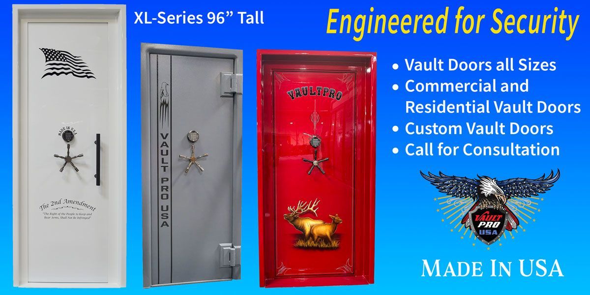 An ad for XL series tall vault doors