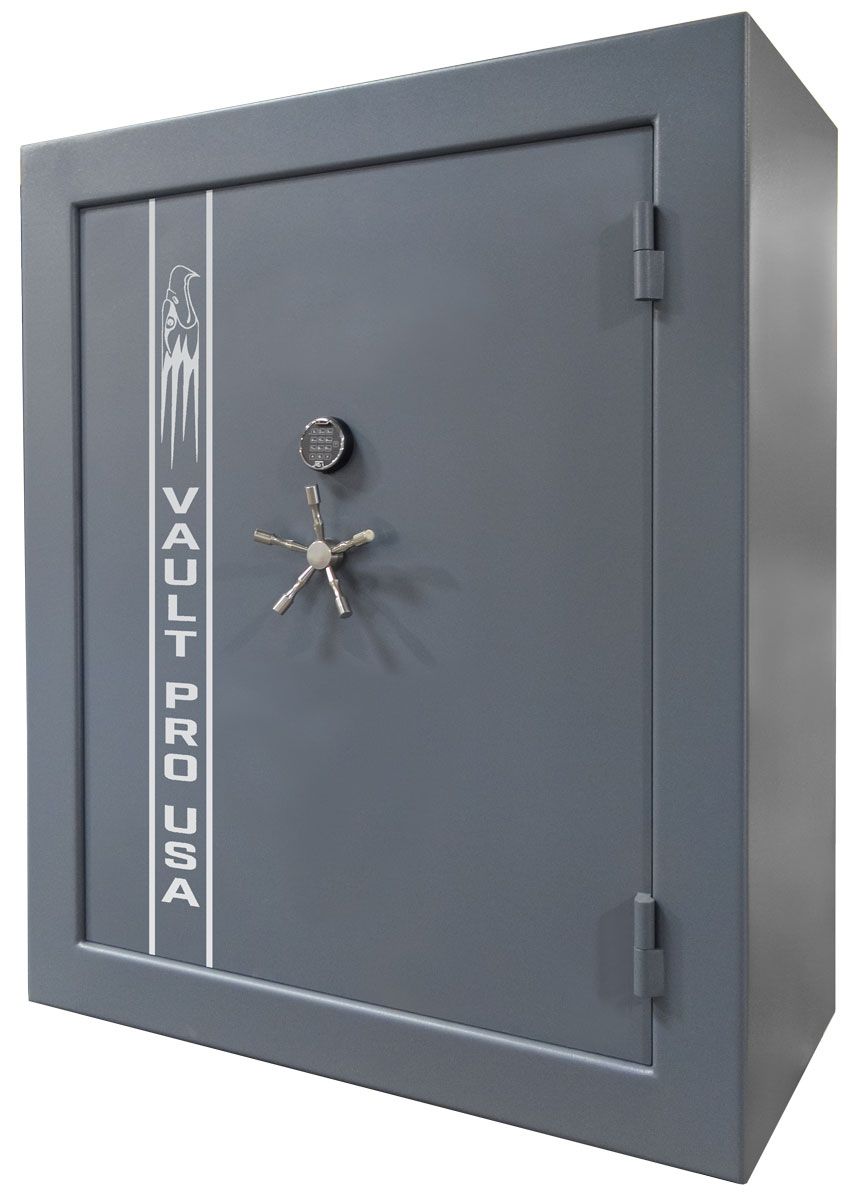 AE-760 gun safe in standard gray finish with optional pull handle.