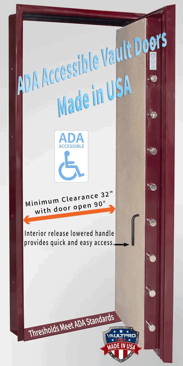 Maroon folding accessibility tool with ADA wheelchair symbol and “Made in USA” text