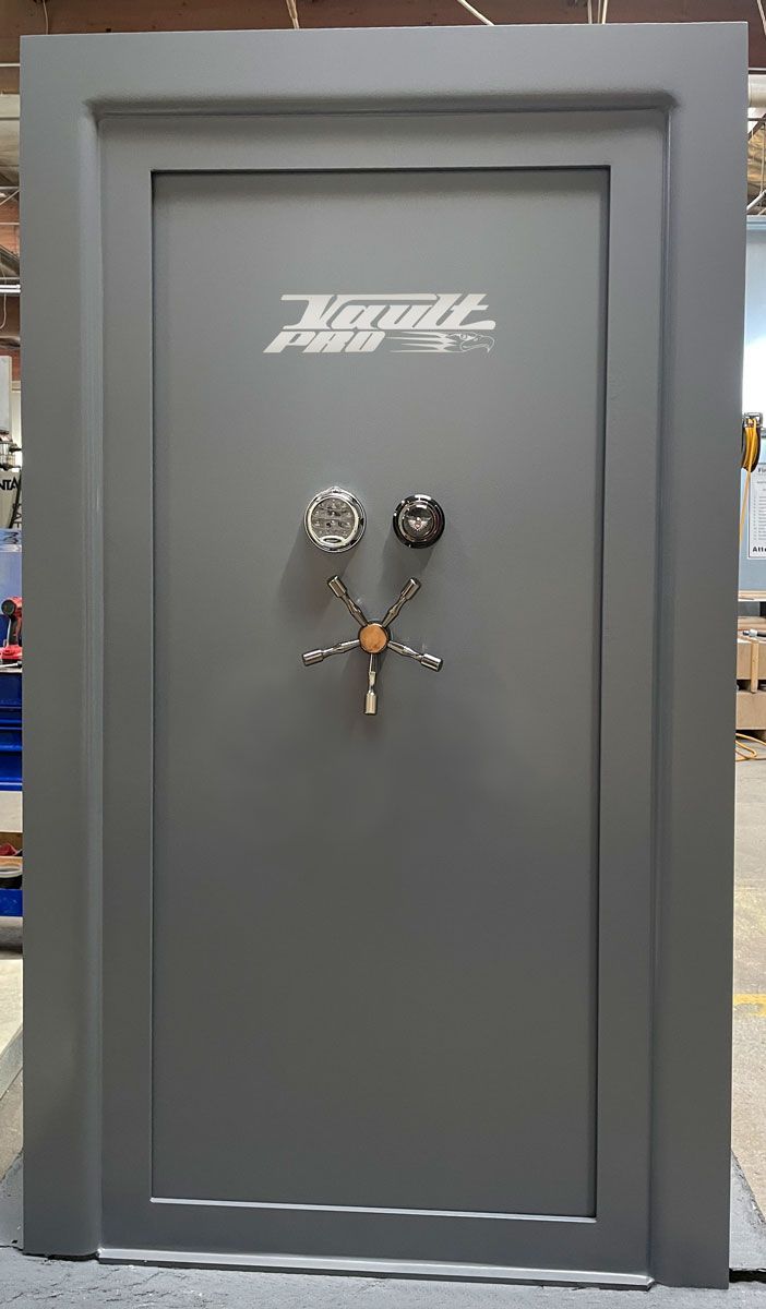Titan ballistic resistant vault door with optional dual locks. Dial lock and Securam Xtreme redundant lock.