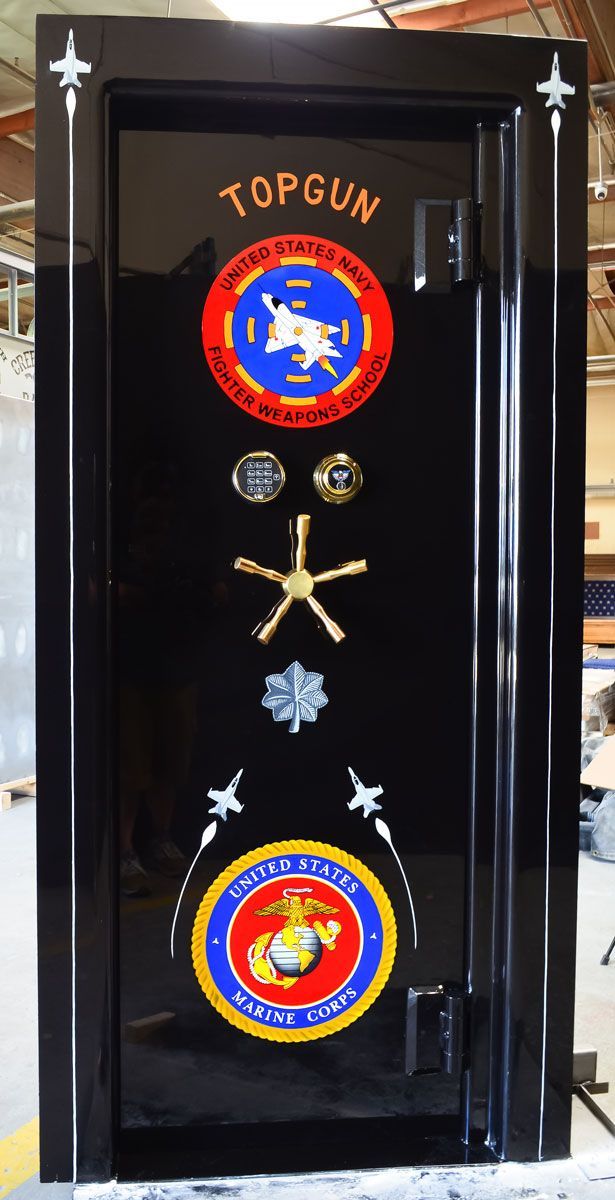 custom vault door art with top gun logo and marine corps logo