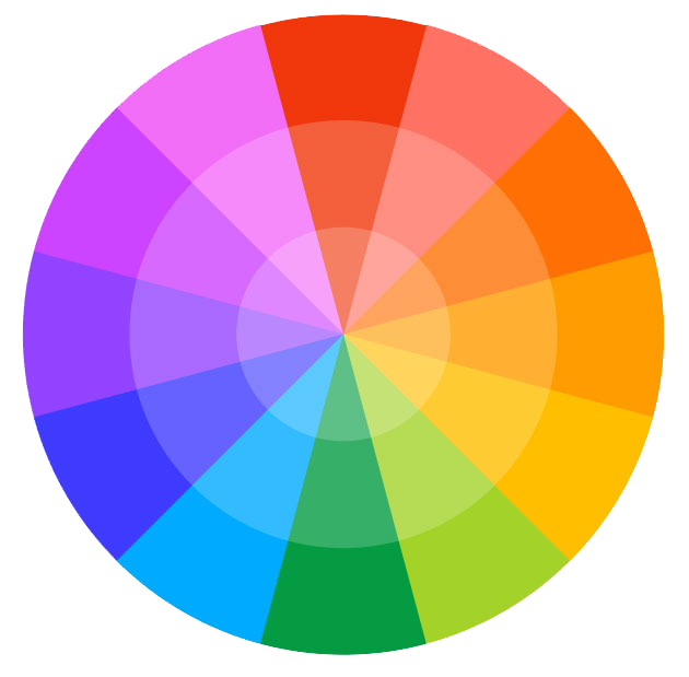 Bright multicolor color wheel with segmented rainbow hues and a white center background