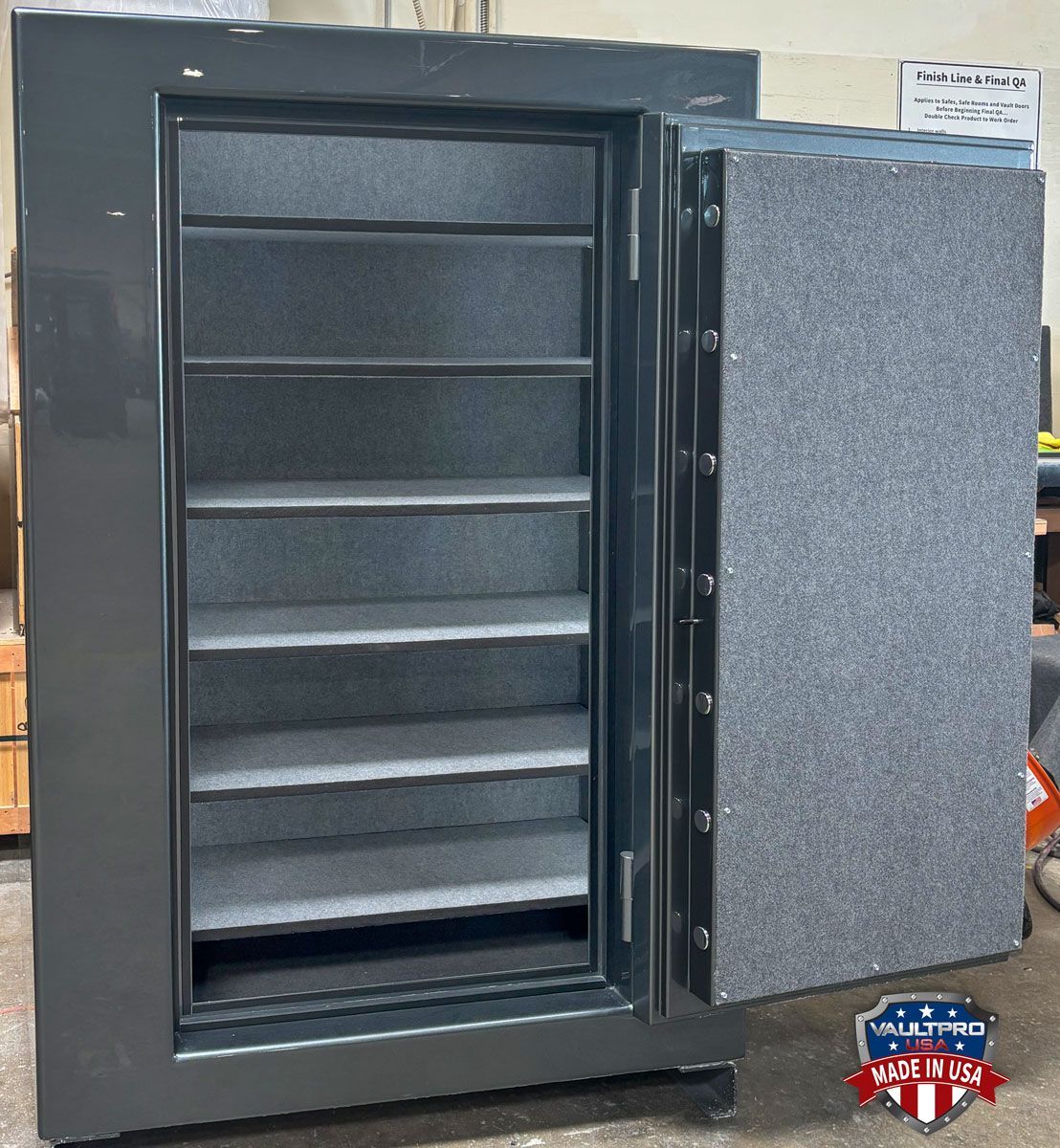 Custom large safe with adjustable straight shelves.
