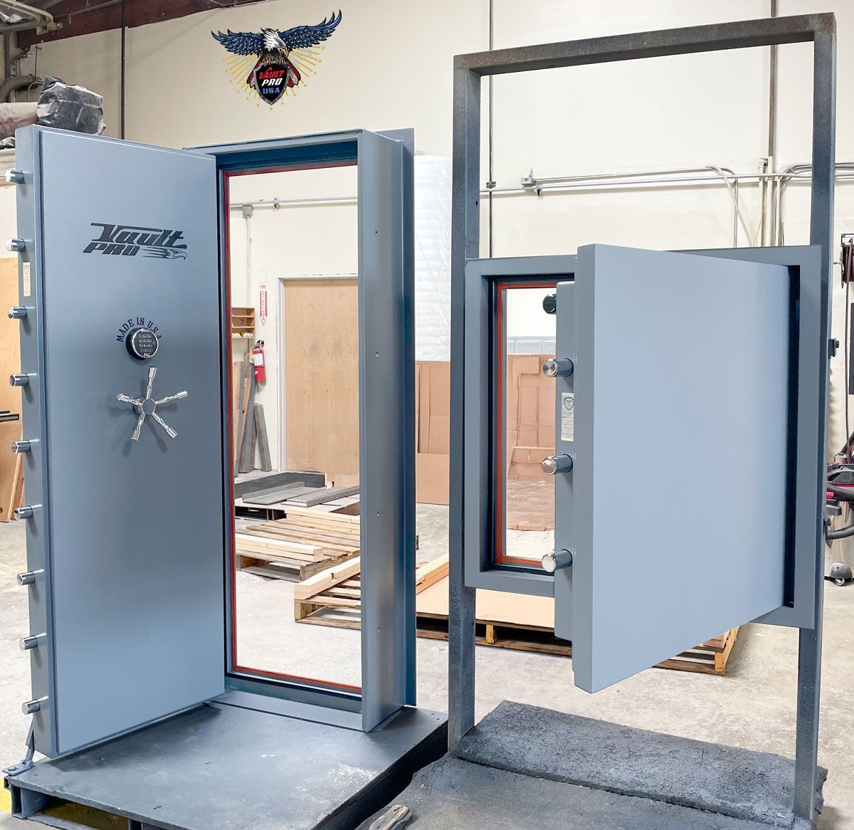 Elite model inswing vault door and wall hatch.