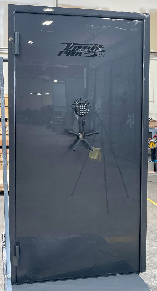 Large vault door in gray gloss