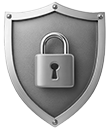 Silver shield icon with a padlock, symbolizing security or protection