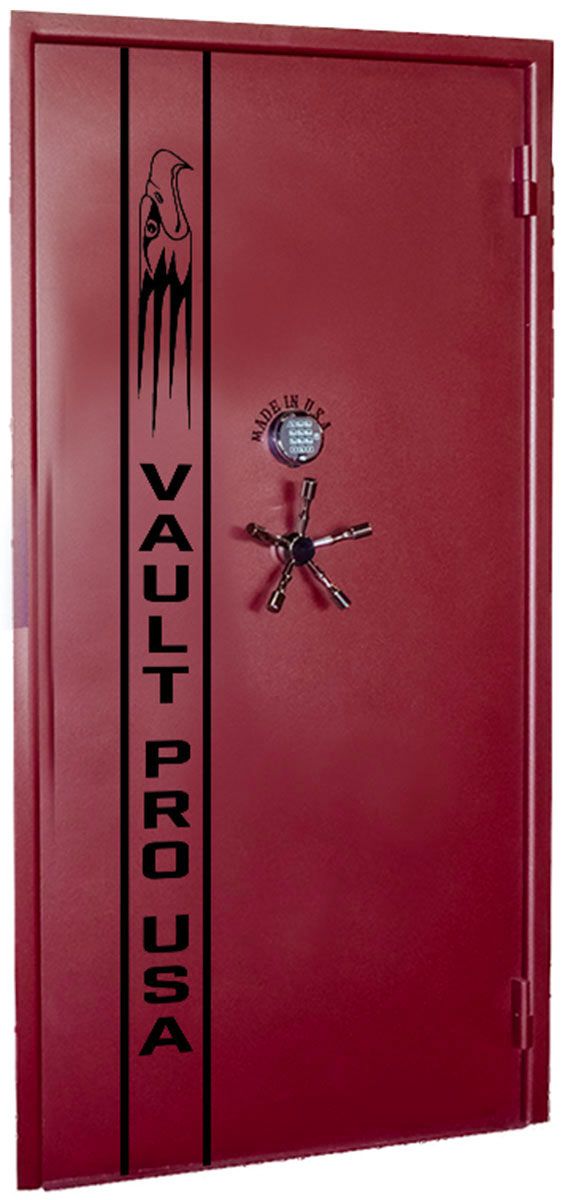 outswing vault door in Burgundy. Made by vault pro USA