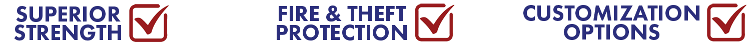 Superio logo with checkmark, plus Fire & Theft and Customization icons with labels